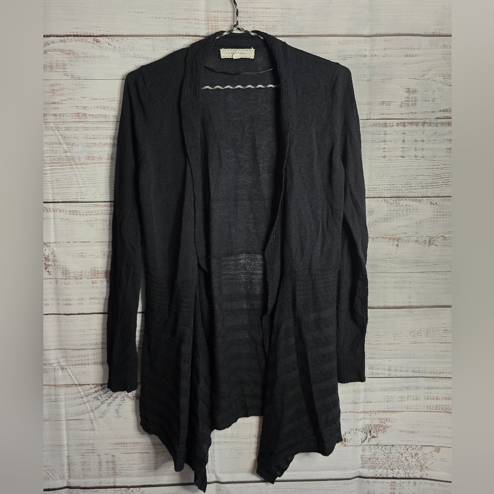 Pointelle Womans Size Small Open Front Black Longsleeve Cardigan